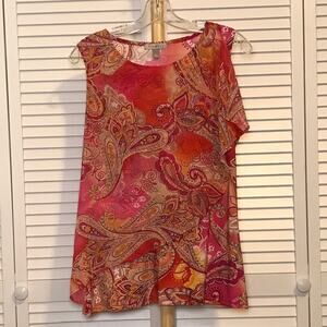 Roz & Ali Paisley Layered Round Neck Sleeveless Blouse L